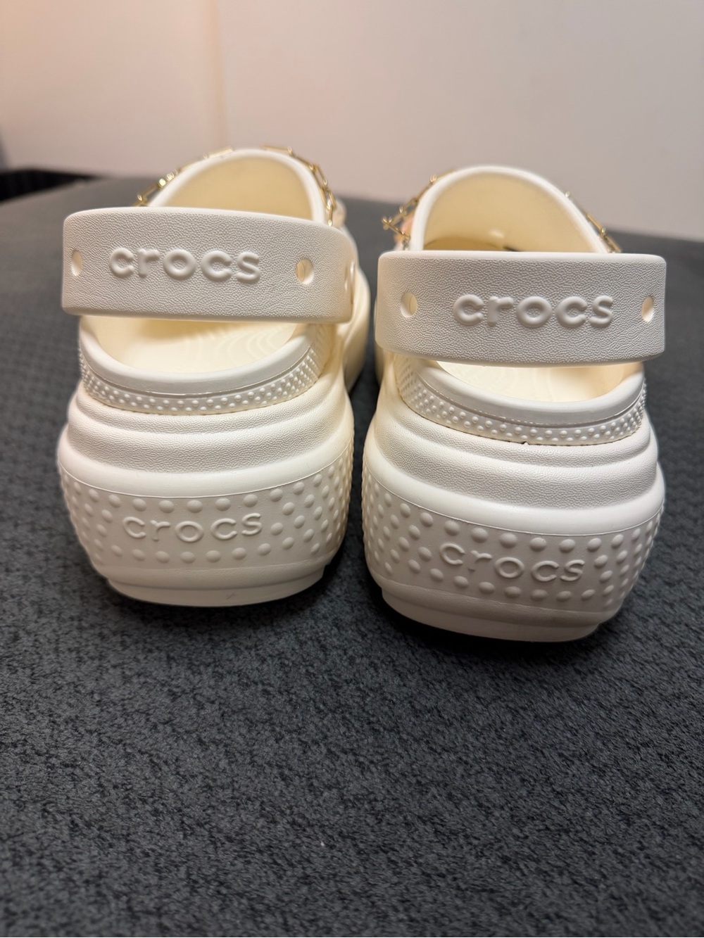 CROCS Classic Crush Clog White Platform Custom Shoes Size W7 M5 Jewels Charms - Picture 7 of 12